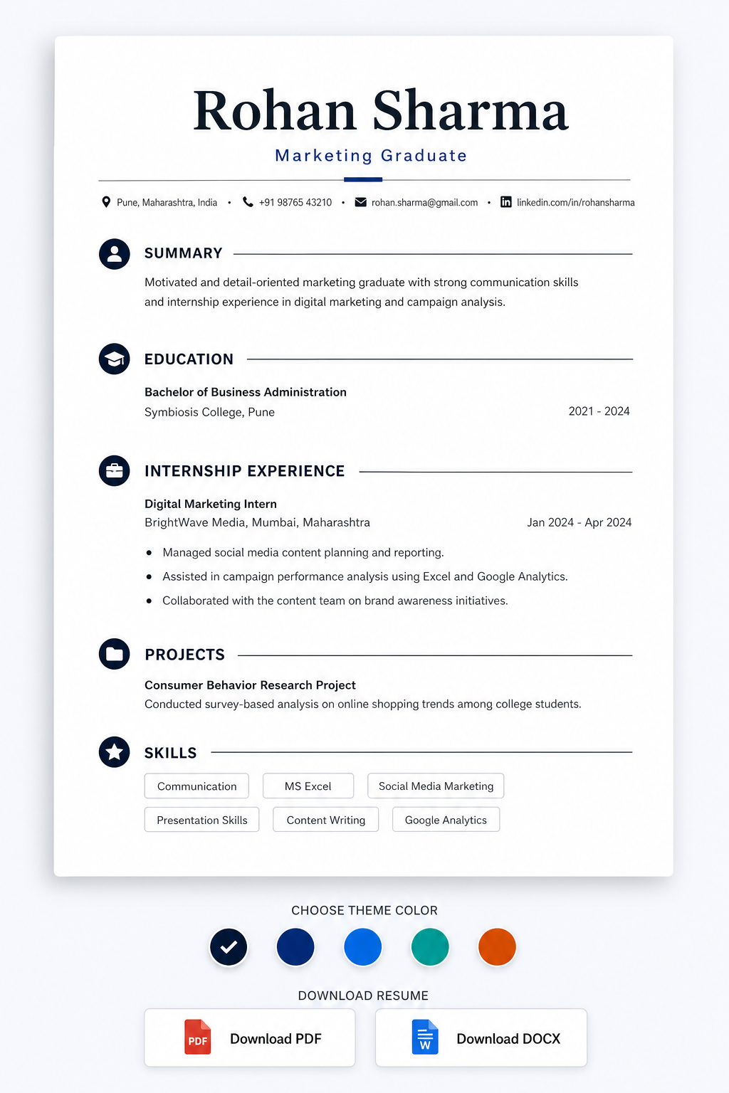 Fresher Resume Template